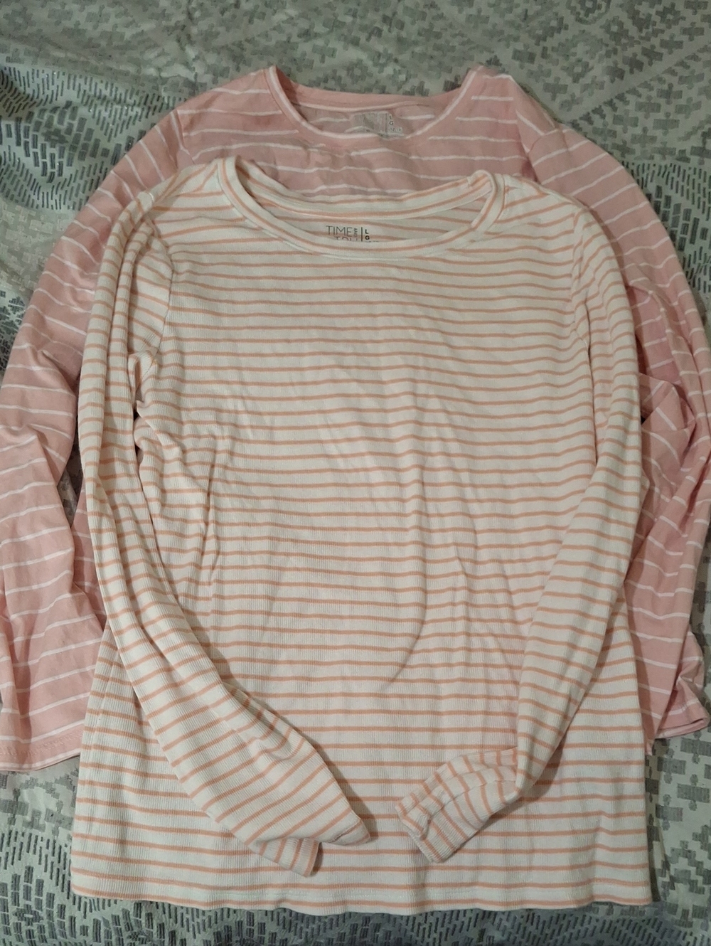 Time and Tru Pale Pink and White Striped Long Sleeve Tops - 2 Pack